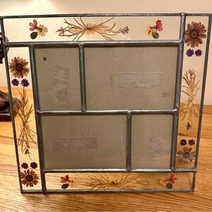 Vintage Leaded Glass Dried Flowers 4 Photo Collage Standing Frame by Decorel